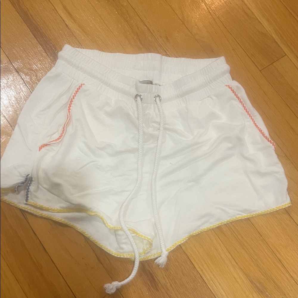 Honey Punch Women’s White Shorts with Multicolor Stitching Size XS